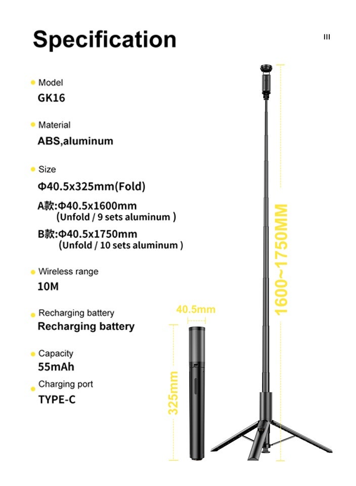 Black 68"(1.75M) Automatic Tripod,Portable,  Auto-Open Phone Tripod Stand with Magnetic Remote, All-in-1 Extendable Selfie Stick Travel Tripods for Cell Phone 360° Compatible with both iPhone and Android phones for taking photos and recording videos - Image 2